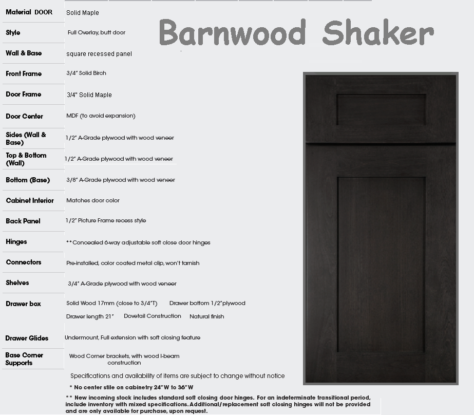 barnwood kitchen cabinets specs